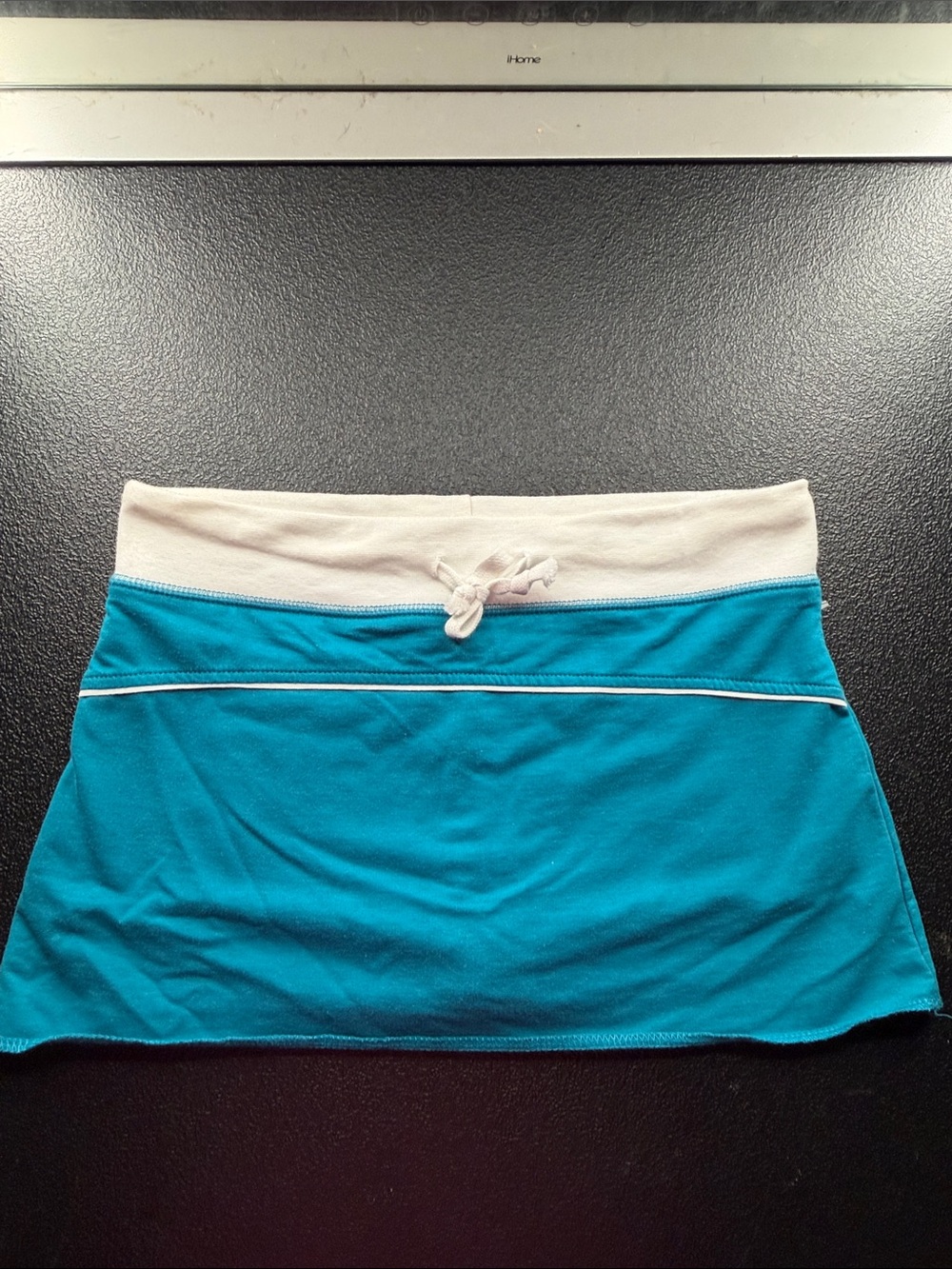 Athletic Mini Skirt with White Waistband in Teal